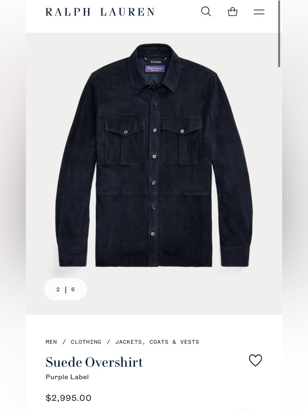 Men’s BRAND NEW RALPH LAUREN Purple Label Suede Shirt sz XL
